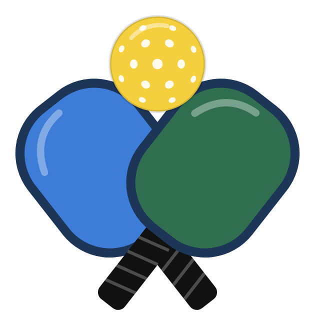 Two crossed pickleball paddles with a ball clipart